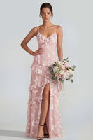Load image into Gallery viewer, Lilac A Line Spaghetti Straps Floral Maxi Formal Dress with Ruffles