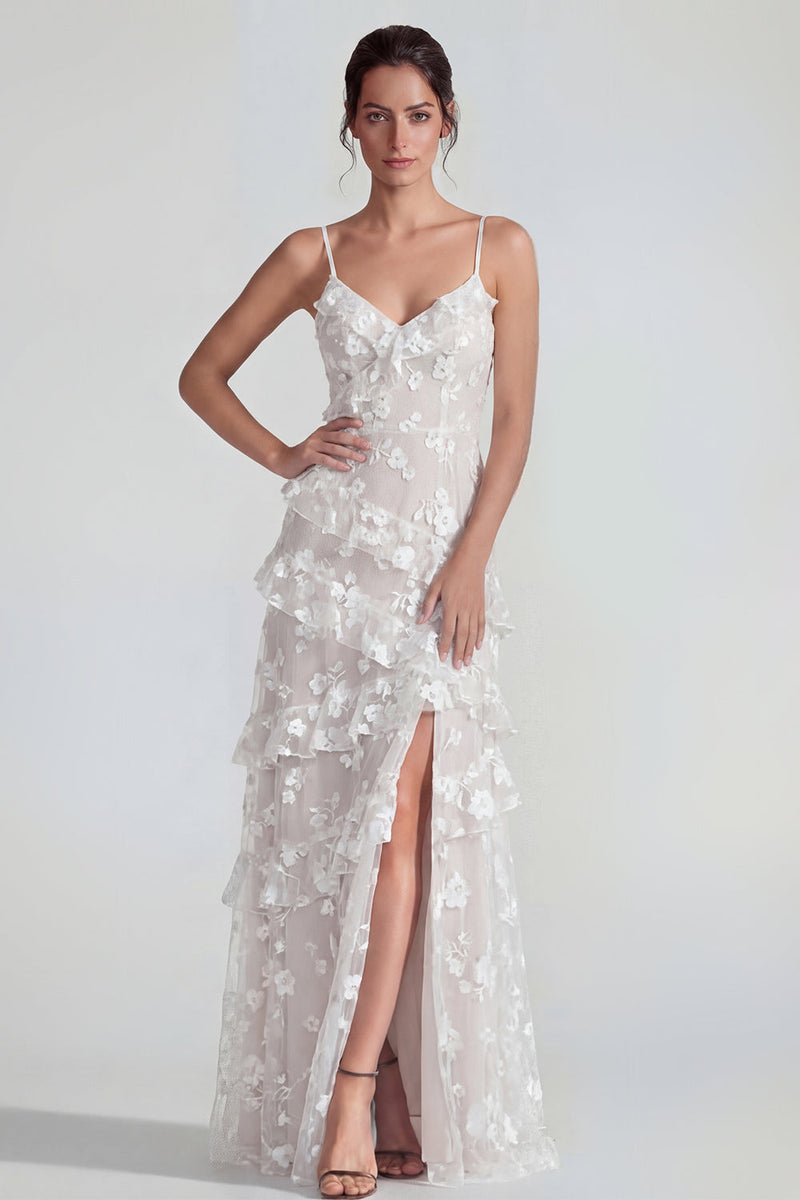 Load image into Gallery viewer, Lilac A Line Spaghetti Straps Floral Maxi Formal Dress with Ruffles