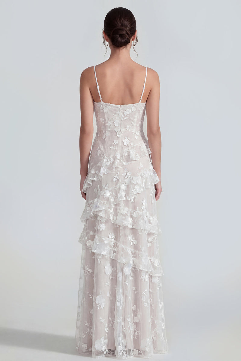 Load image into Gallery viewer, Lilac A Line Spaghetti Straps Floral Maxi Formal Dress with Ruffles