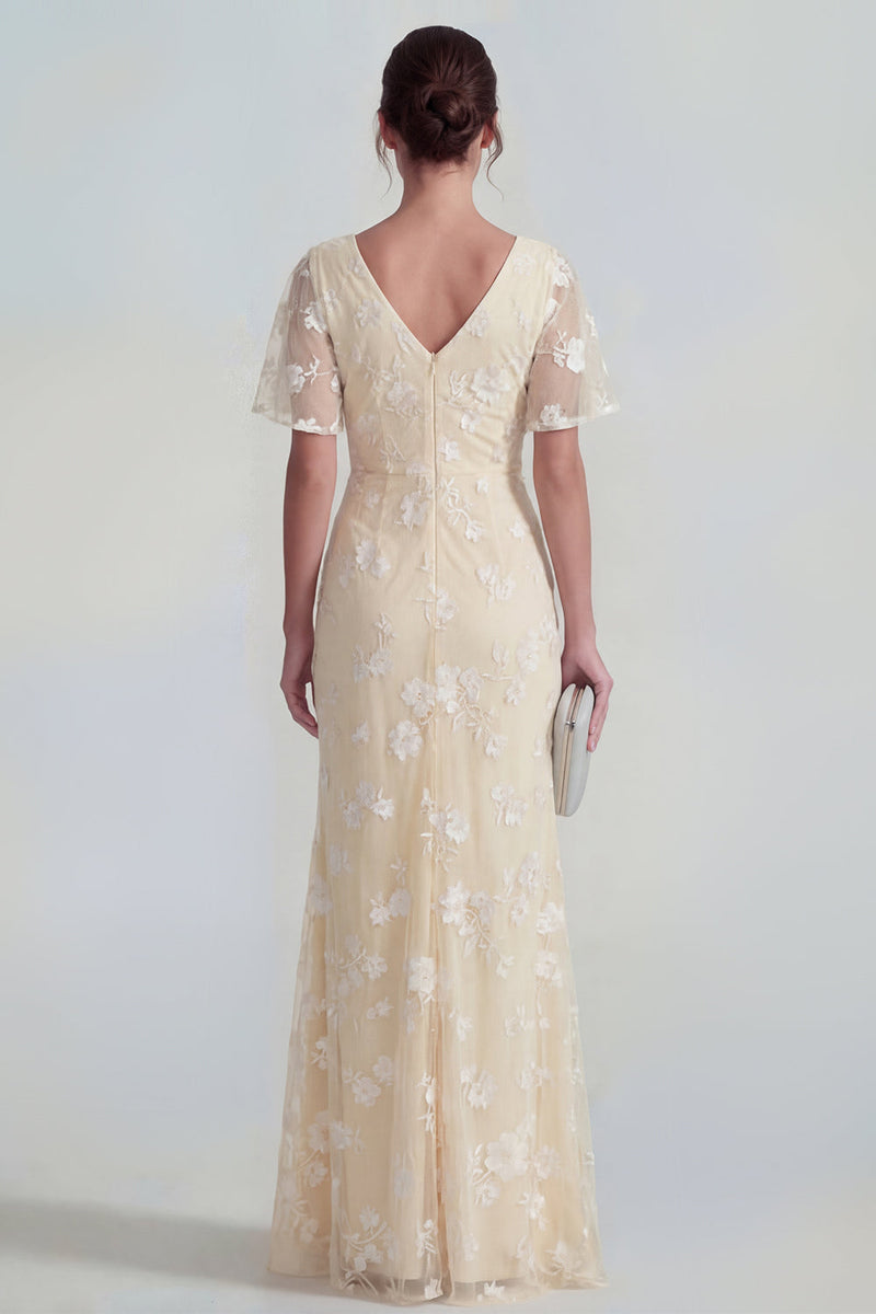 Load image into Gallery viewer, Lilac Floral Sheath Flutter Sleeves Ruched Maxi Formal Dress with Slit