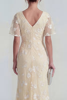 Load image into Gallery viewer, Lilac Floral Sheath Flutter Sleeves Ruched Maxi Formal Dress with Slit