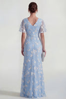 Load image into Gallery viewer, Lilac Floral Sheath Flutter Sleeves Ruched Maxi Formal Dress with Slit