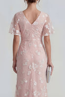 Load image into Gallery viewer, Lilac Floral Sheath Flutter Sleeves Ruched Maxi Formal Dress with Slit