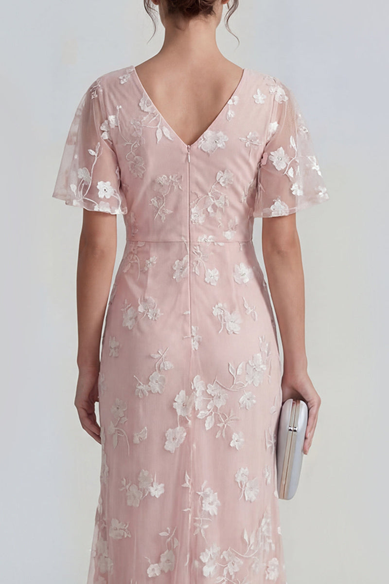 Load image into Gallery viewer, Lilac Floral Sheath Flutter Sleeves Ruched Maxi Formal Dress with Slit