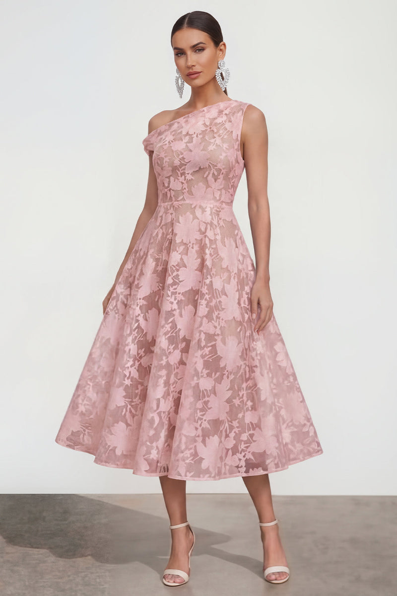 Load image into Gallery viewer, Pink Floral One Shoulder A Line Maxi Formal Dress