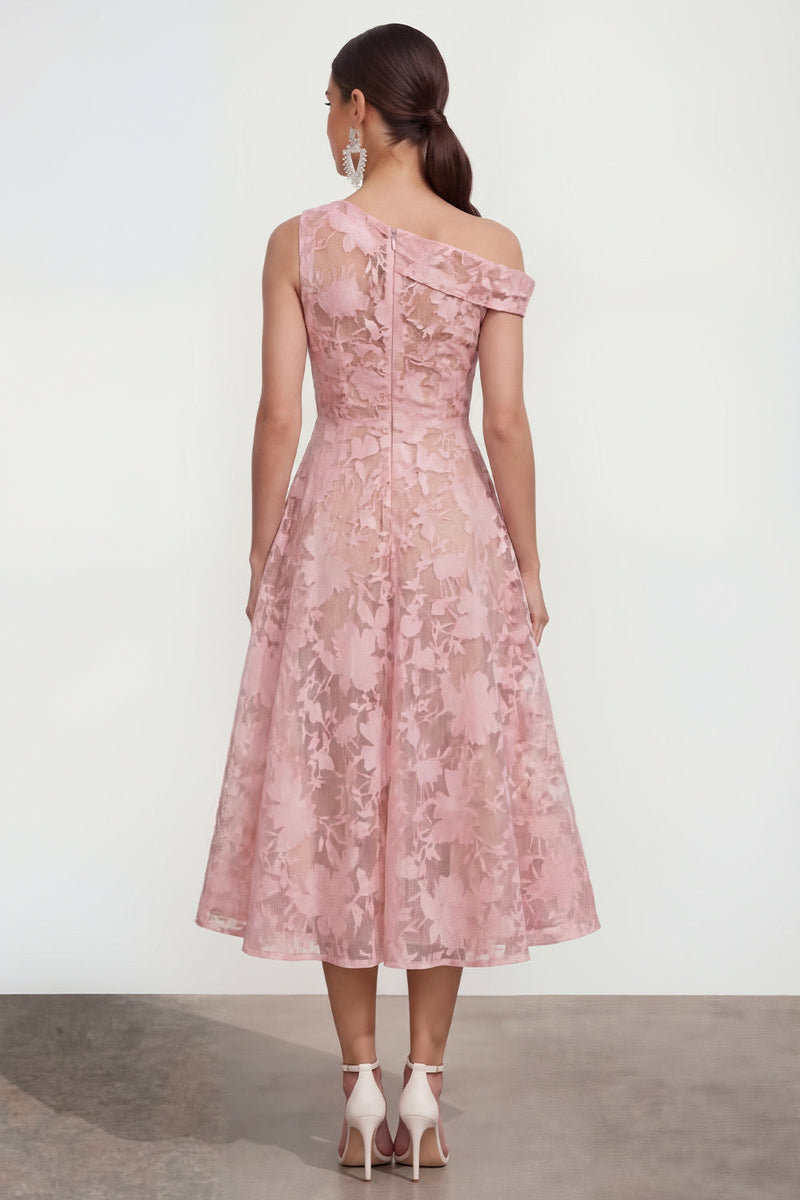 Load image into Gallery viewer, Pink Floral One Shoulder A Line Maxi Formal Dress