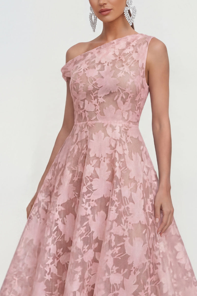 Load image into Gallery viewer, Pink Floral One Shoulder A Line Maxi Formal Dress