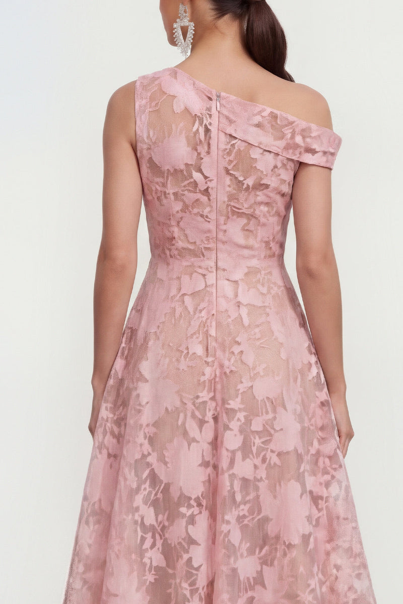 Load image into Gallery viewer, Pink Floral One Shoulder A Line Maxi Formal Dress