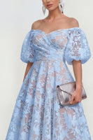 Load image into Gallery viewer, Pink Floral Puff Sleeves A Line Ruched Maxi Formal Dress