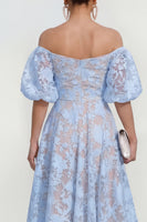 Load image into Gallery viewer, Pink Floral Puff Sleeves A Line Ruched Maxi Formal Dress