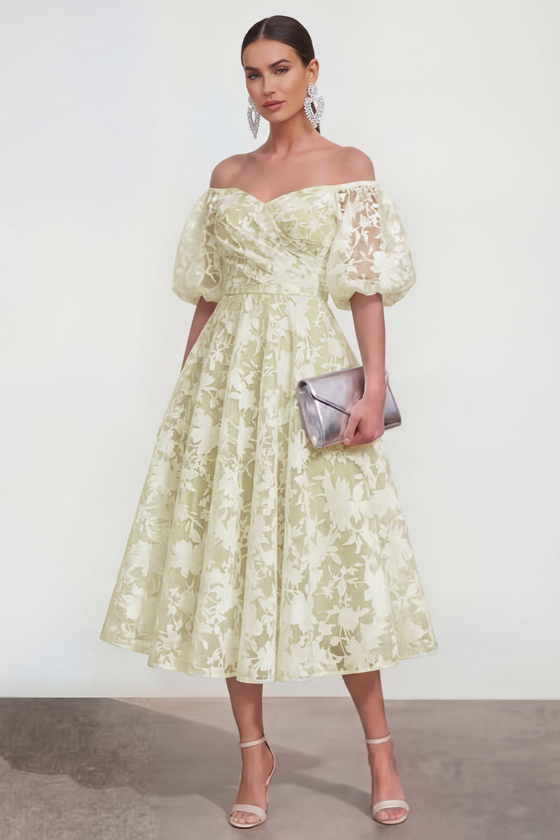 Load image into Gallery viewer, Pink Floral Puff Sleeves A Line Ruched Maxi Formal Dress