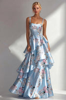 Load image into Gallery viewer, Pink A Line Floral Square Neck Long Formal Dress with Ruffles