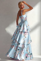 Load image into Gallery viewer, Pink A Line Floral Square Neck Long Formal Dress with Ruffles