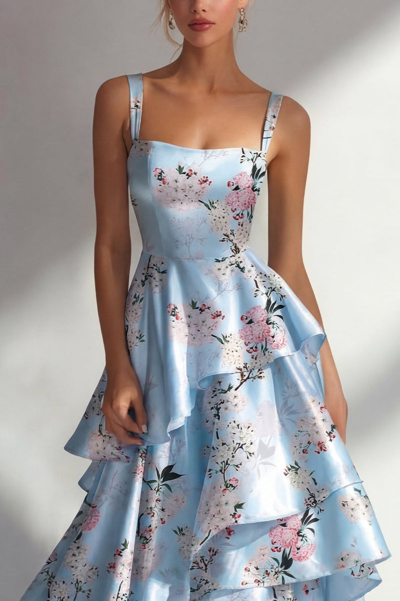 Load image into Gallery viewer, Pink A Line Floral Square Neck Long Formal Dress with Ruffles