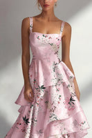 Load image into Gallery viewer, Pink A Line Floral Square Neck Long Formal Dress with Ruffles