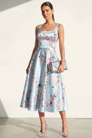 Load image into Gallery viewer, Pink Floral A Line Maxi Thick Straps Formal Dress
