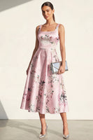 Load image into Gallery viewer, Pink Floral A Line Maxi Thick Straps Formal Dress