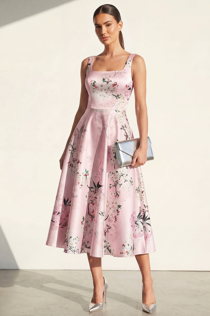 Load image into Gallery viewer, Pink Floral A Line Maxi Thick Straps Formal Dress