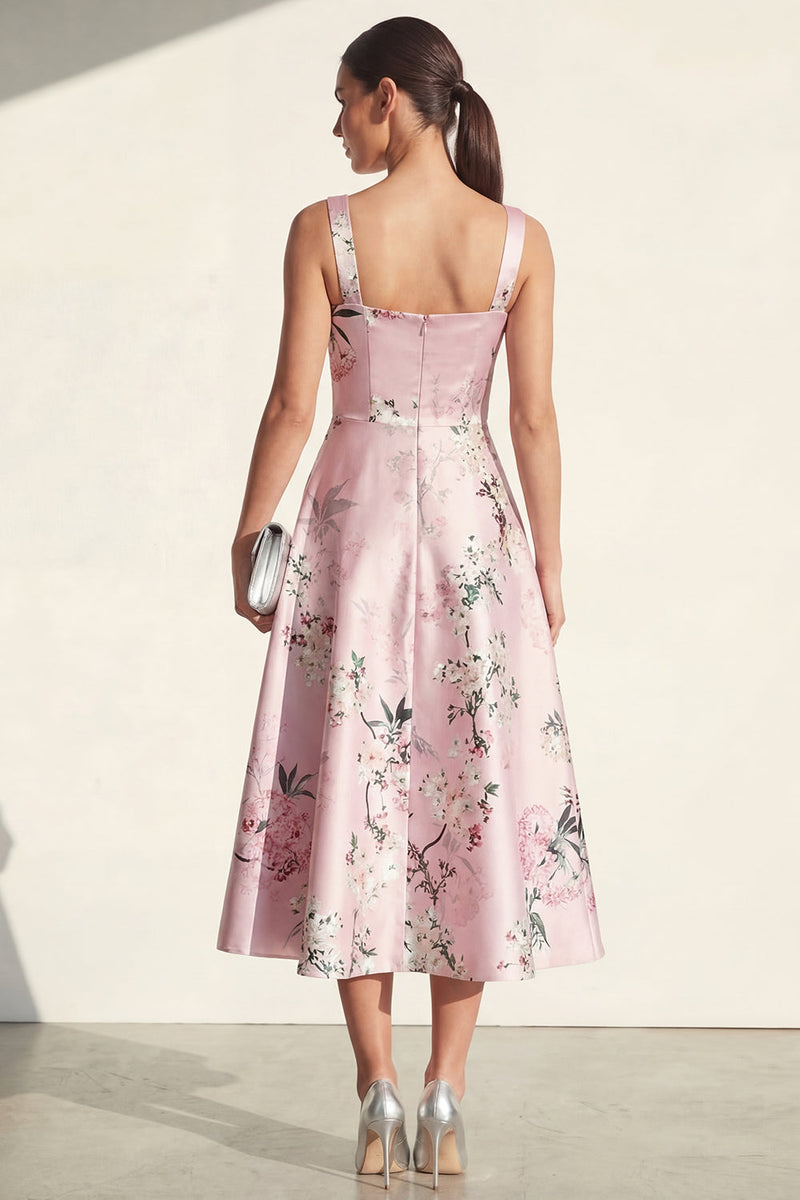 Load image into Gallery viewer, Pink Floral A Line Maxi Thick Straps Formal Dress