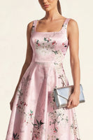Load image into Gallery viewer, Pink Floral A Line Maxi Thick Straps Formal Dress