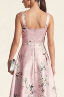 Load image into Gallery viewer, Pink Floral A Line Maxi Thick Straps Formal Dress