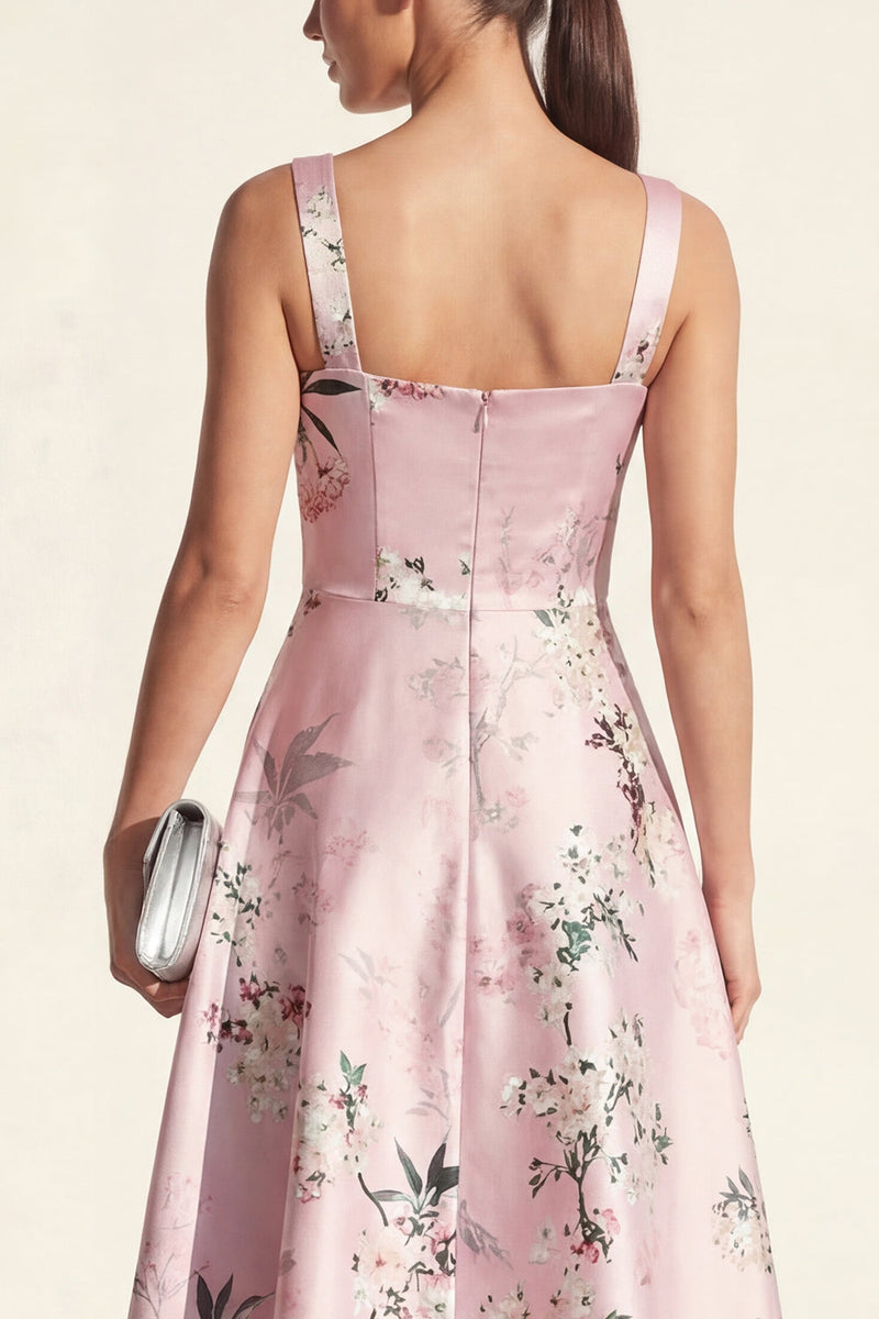 Load image into Gallery viewer, Pink Floral A Line Maxi Thick Straps Formal Dress