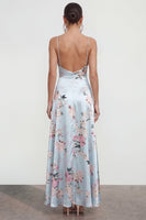 Load image into Gallery viewer, Pink Floral Spaghetti Straps A Line Long Formal Dress with Ruffles