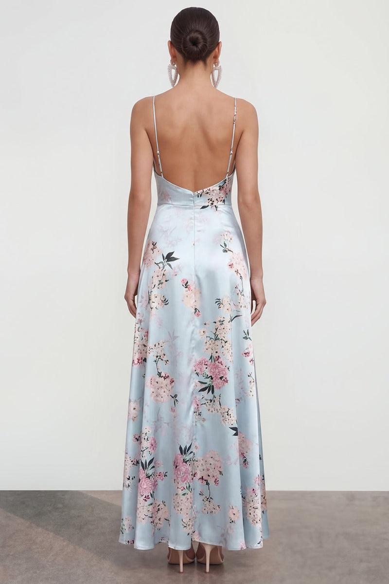 Load image into Gallery viewer, Pink Floral Spaghetti Straps A Line Long Formal Dress with Ruffles