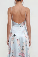 Load image into Gallery viewer, Pink Floral Spaghetti Straps A Line Long Formal Dress with Ruffles