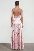 Load image into Gallery viewer, Pink Floral Spaghetti Straps A Line Long Formal Dress with Ruffles