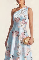 Load image into Gallery viewer, Pink One Shoulder A Line High Low Ruched Floral Formal Dress