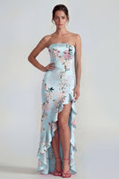 Load image into Gallery viewer, Pink Floral Corset Mermaid Long Formal Dress with Ruffles