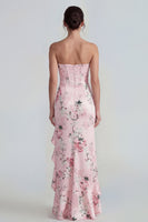 Load image into Gallery viewer, Pink Floral Corset Mermaid Long Formal Dress with Ruffles