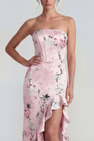 Load image into Gallery viewer, Pink Floral Corset Mermaid Long Formal Dress with Ruffles