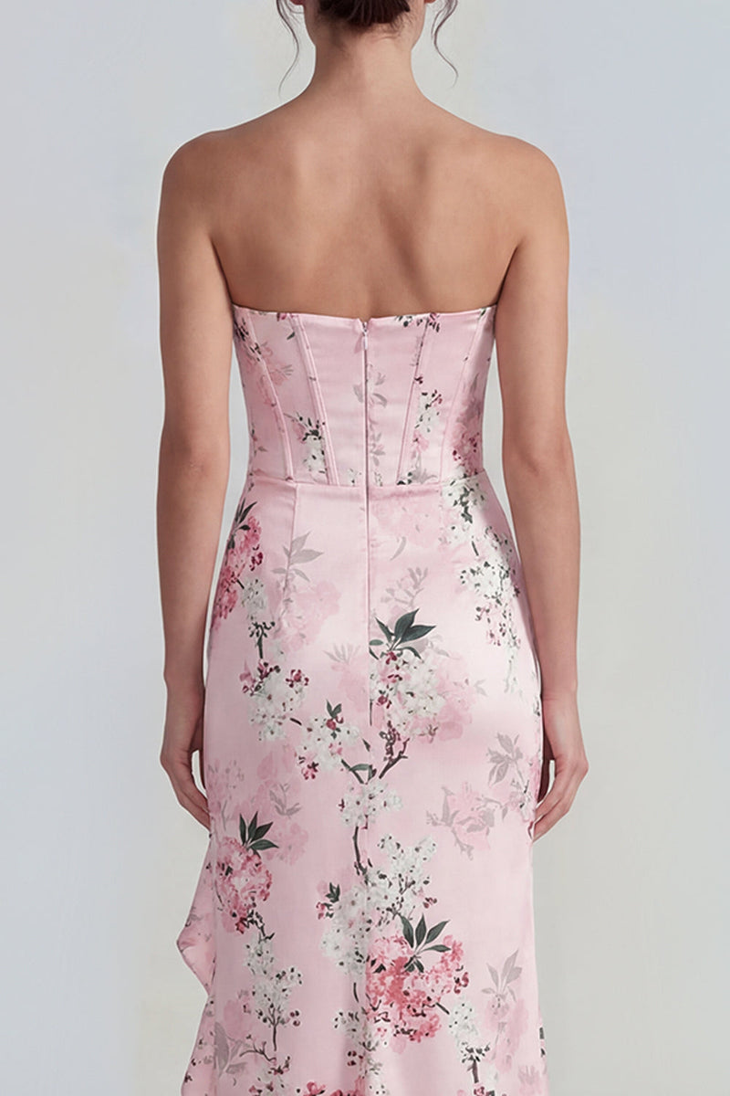 Load image into Gallery viewer, Pink Floral Corset Mermaid Long Formal Dress with Ruffles