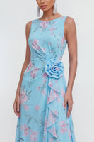 Load image into Gallery viewer, Blue Pink Flower Maxi Sheath Formal Dress with Ruffles