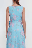 Load image into Gallery viewer, Blue Pink Flower Maxi Sheath Formal Dress with Ruffles