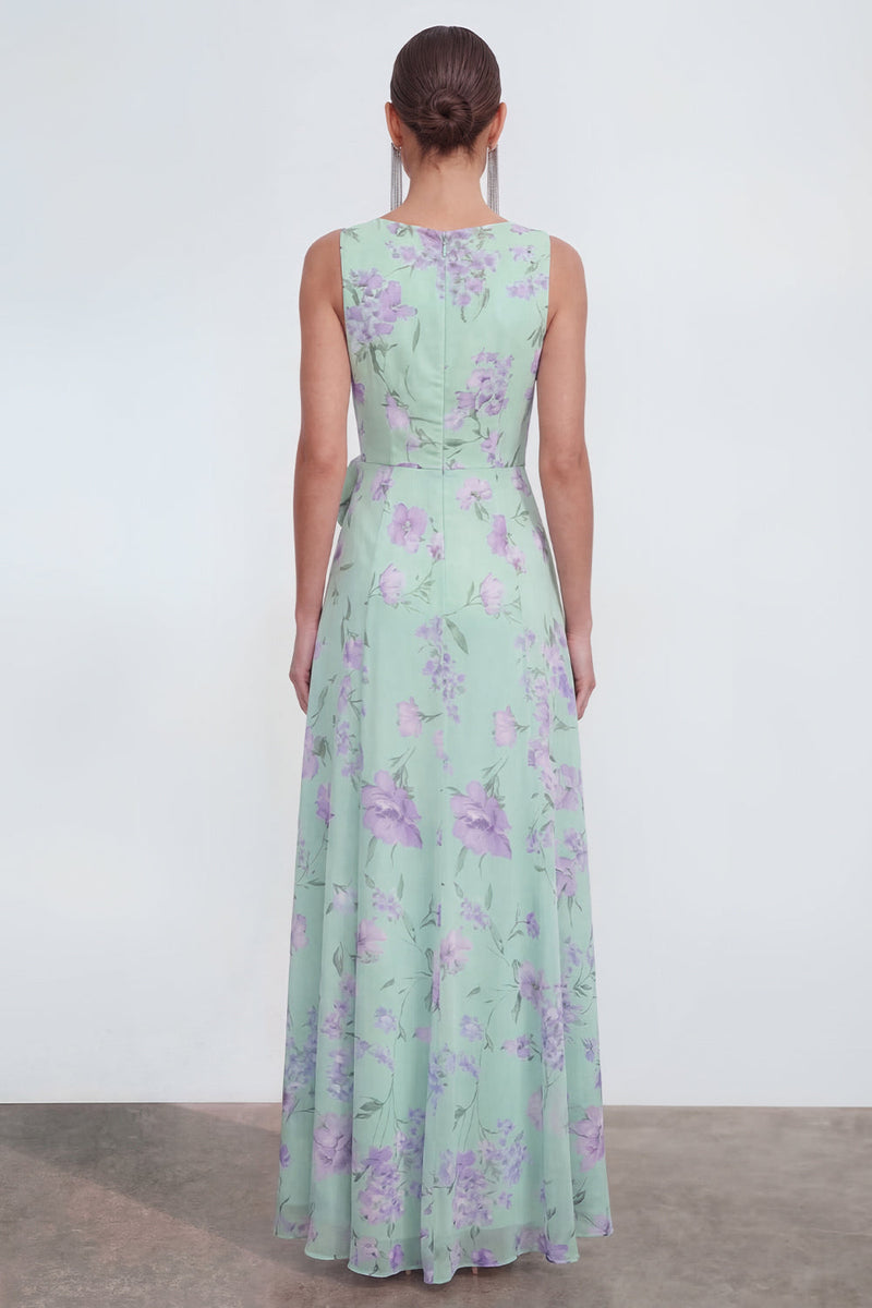 Load image into Gallery viewer, Blue Pink Flower Maxi Sheath Formal Dress with Ruffles