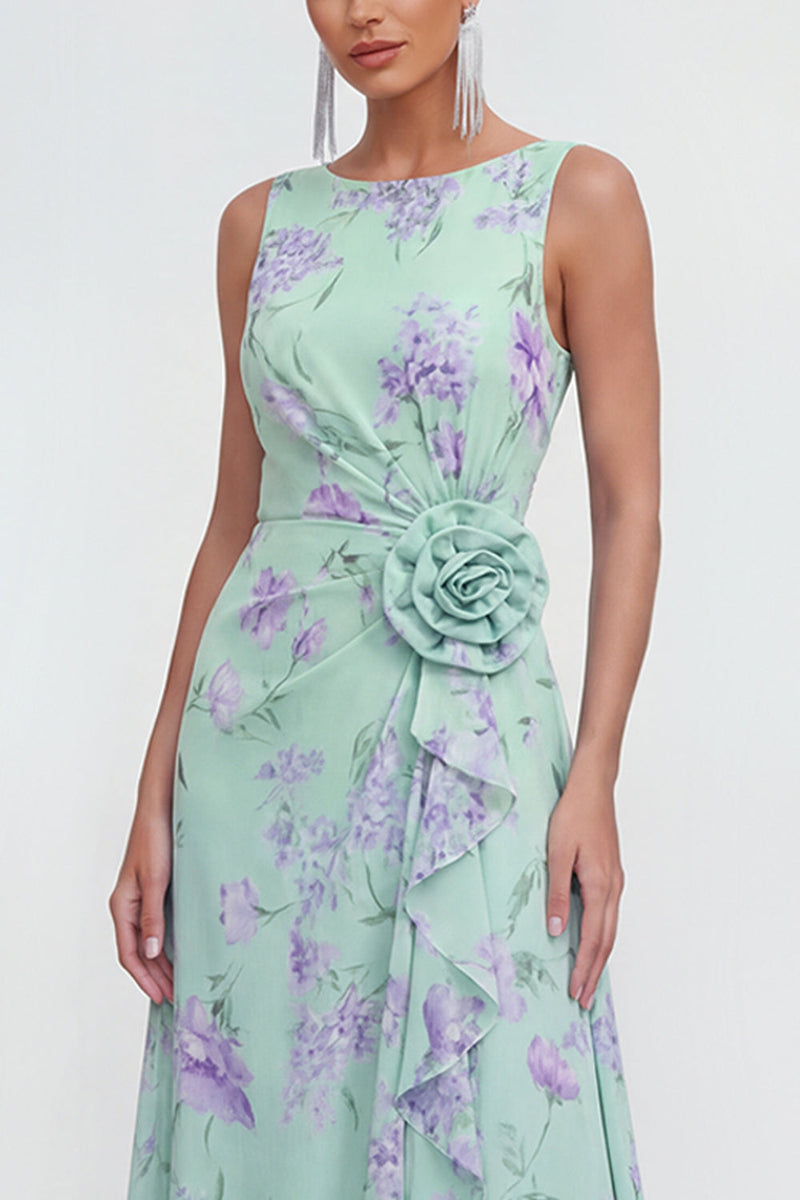 Load image into Gallery viewer, Blue Pink Flower Maxi Sheath Formal Dress with Ruffles