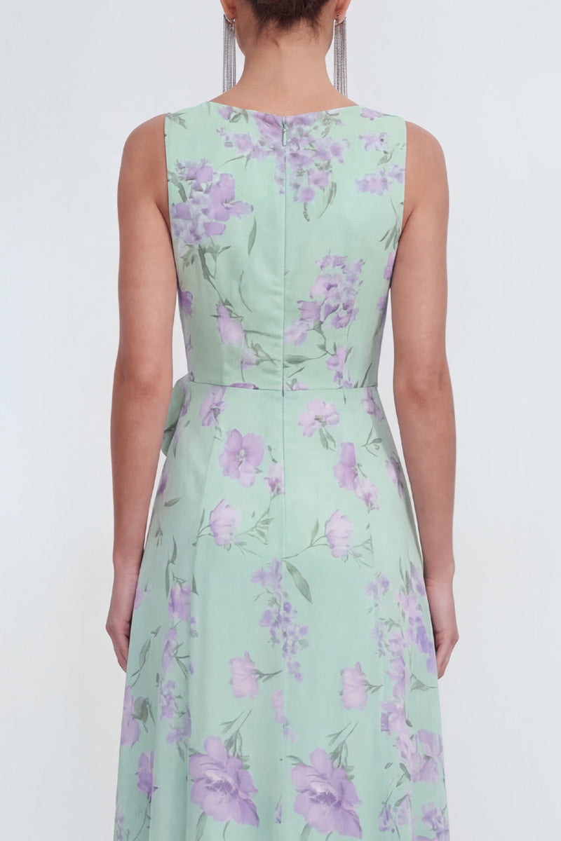 Load image into Gallery viewer, Blue Pink Flower Maxi Sheath Formal Dress with Ruffles