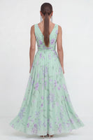 Load image into Gallery viewer, Blue Pink Flower A Line Ruched Maxi Formal Dress