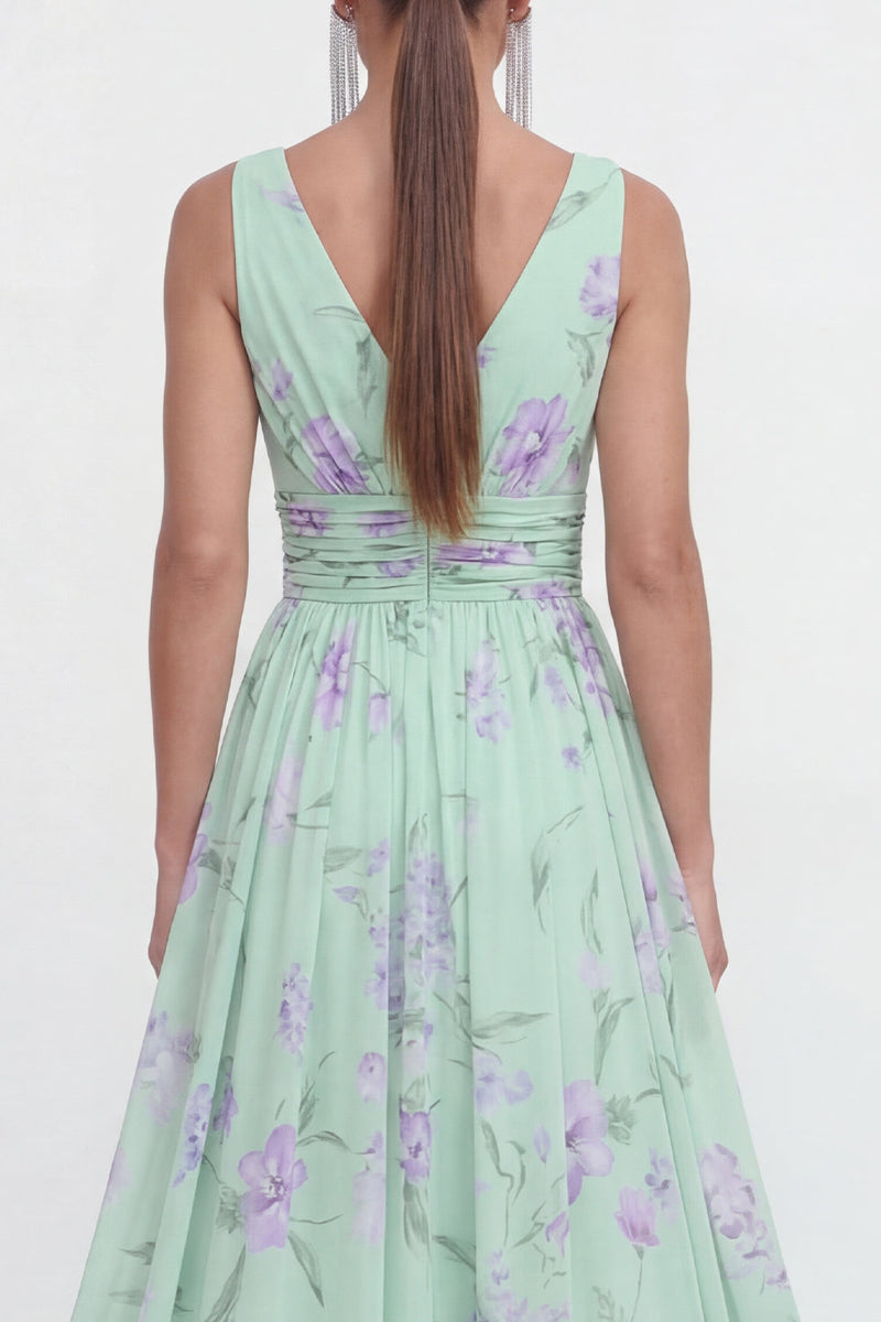 Load image into Gallery viewer, Blue Pink Flower A Line Ruched Maxi Formal Dress