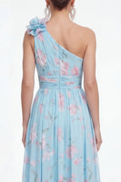 Load image into Gallery viewer, Blue Pink Flower Maxi Ruched A Line Beach Formal Dress