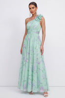 Load image into Gallery viewer, Blue Pink Flower Maxi Ruched A Line Beach Formal Dress