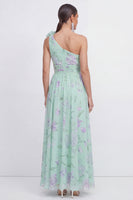 Load image into Gallery viewer, Blue Pink Flower Maxi Ruched A Line Beach Formal Dress
