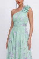 Load image into Gallery viewer, Blue Pink Flower Maxi Ruched A Line Beach Formal Dress