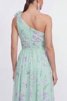 Load image into Gallery viewer, Blue Pink Flower Maxi Ruched A Line Beach Formal Dress