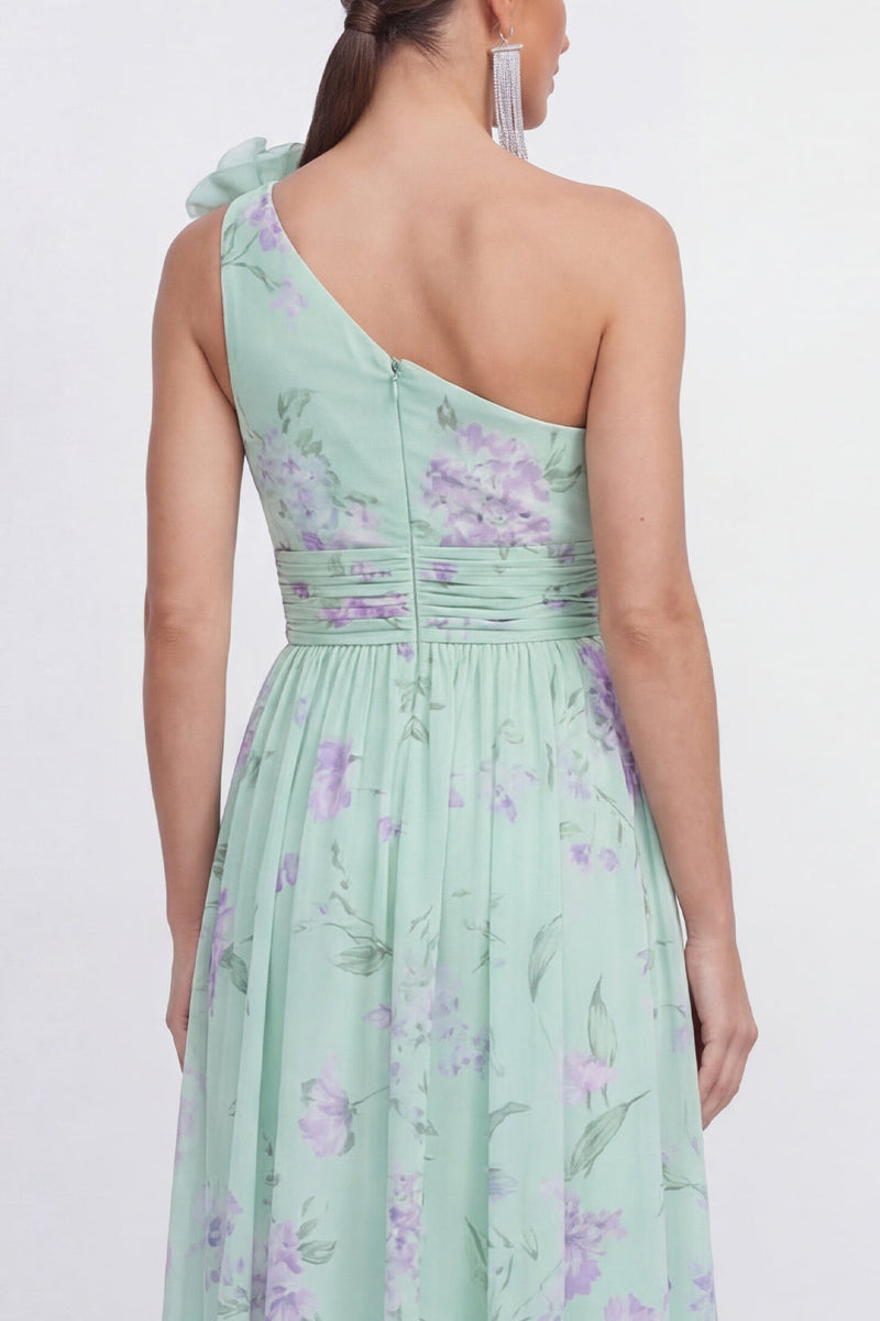 Load image into Gallery viewer, Blue Pink Flower Maxi Ruched A Line Beach Formal Dress