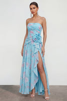 Load image into Gallery viewer, Green Purple Flower Strapless A Line Maxi Beach Formal Dress with Ruffles