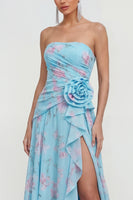 Load image into Gallery viewer, Green Purple Flower Strapless A Line Maxi Beach Formal Dress with Ruffles